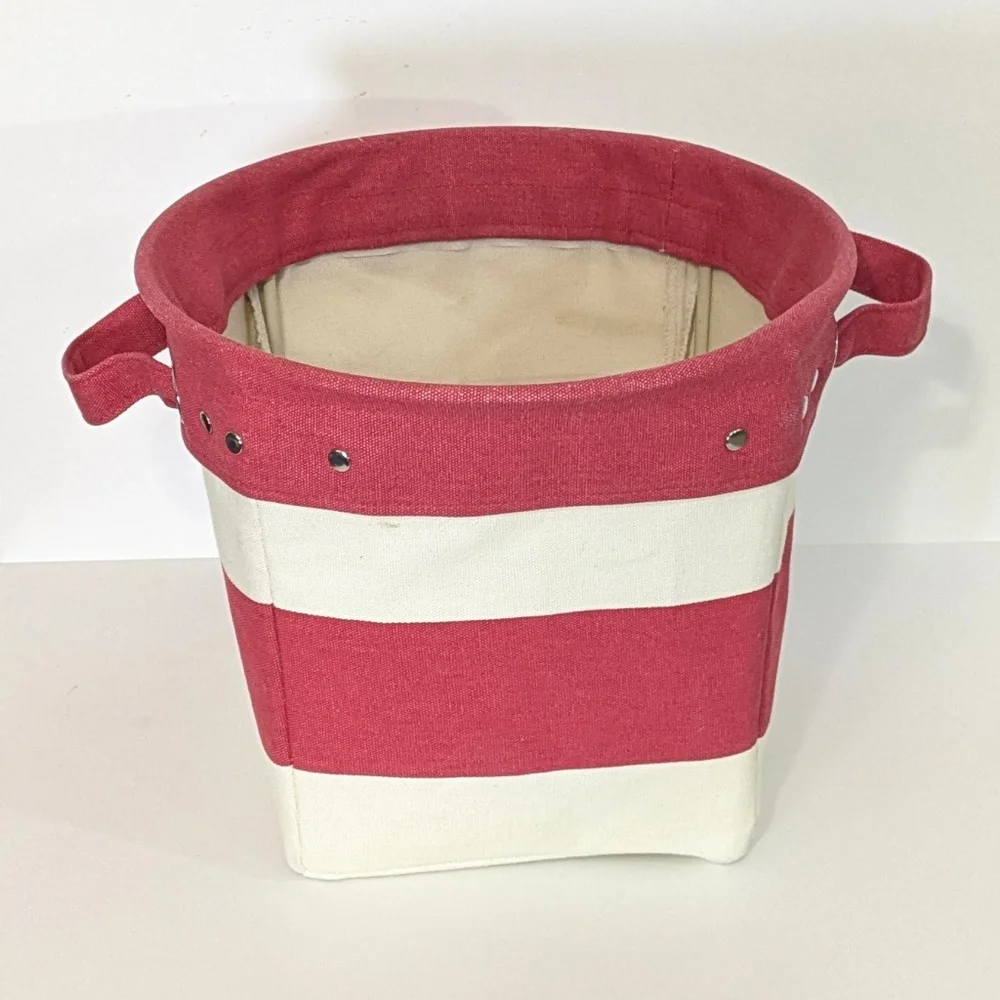 Pottery Barn Red & Natural Striped Canvas Bucket Tote
